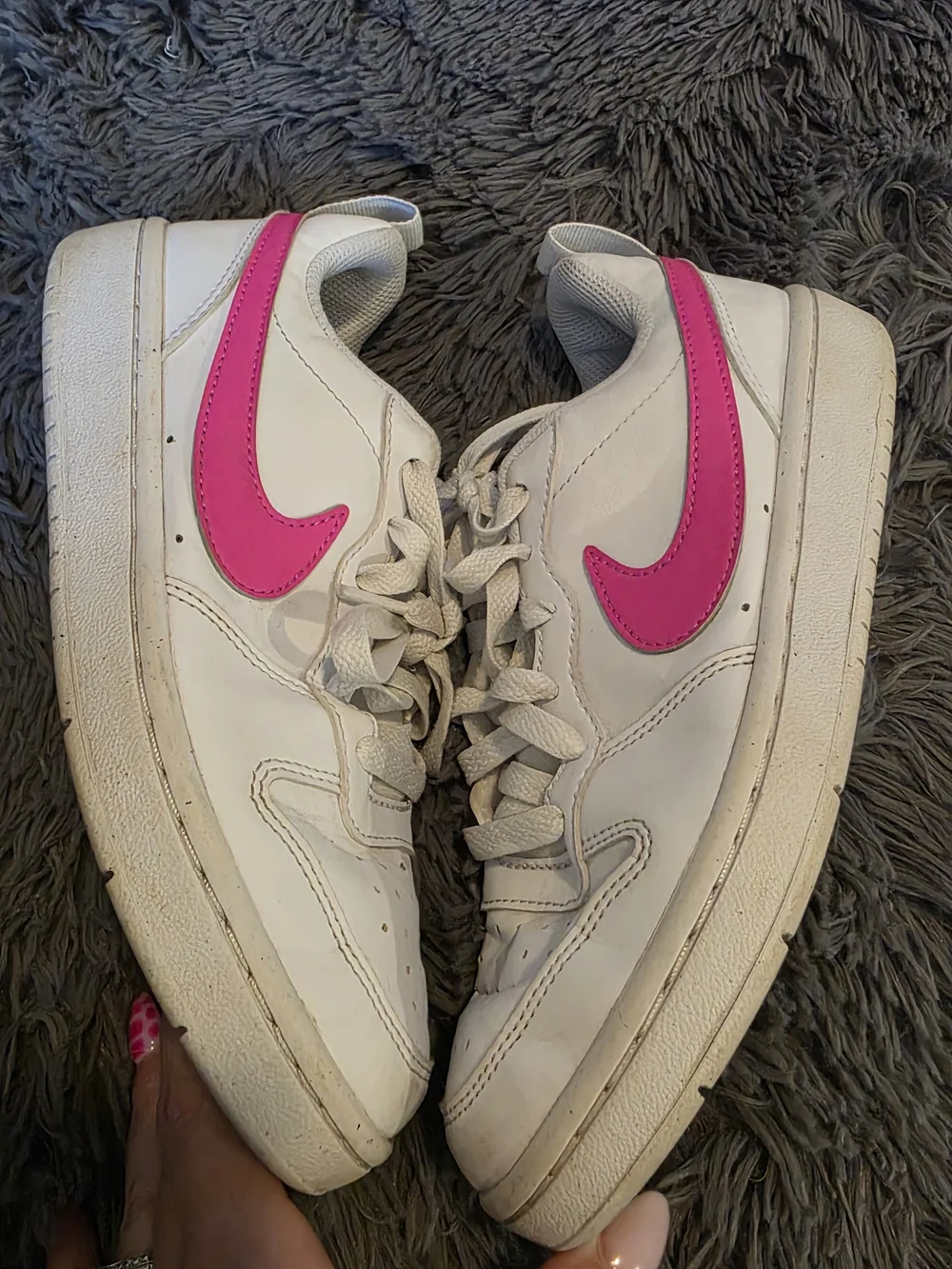 Nike Court Kids' White Sneakers with Pink Swoosh Size 4Y